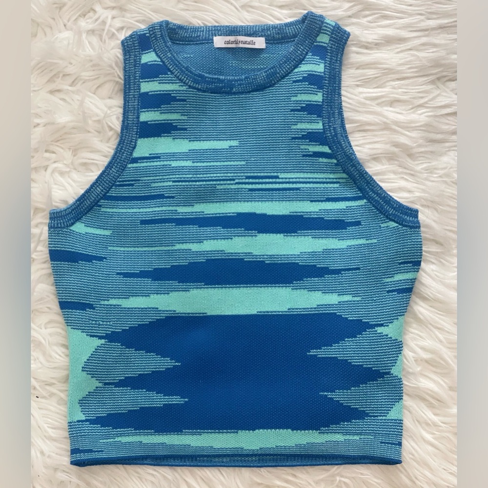 COLORFUL NATALIE Blue and Green Tank Top Sz SM
